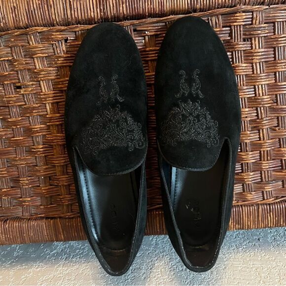 ALDO Black Suede Embroidered Loafer Mules Women's Size 7.5 Dress Shoes - Picture 6 of 8